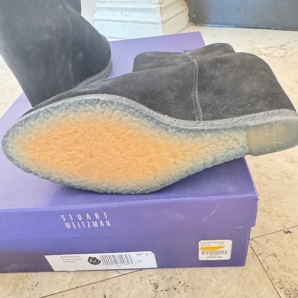 Stuart Weitzman black suede ankle boots with platform and rubber bottom. - Picture 5 of 5